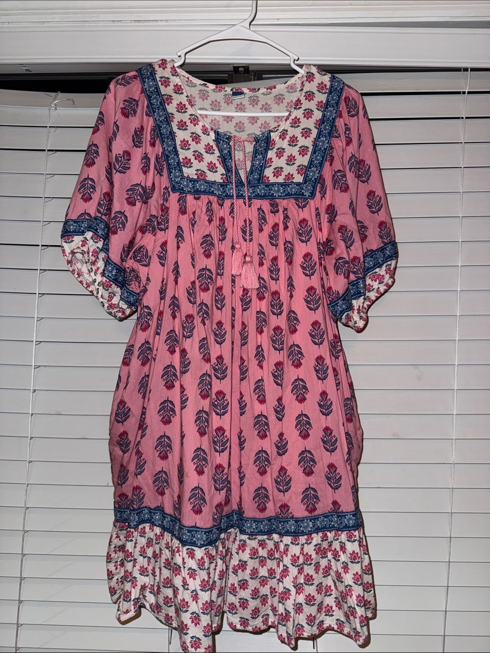 Old Navy Pink Floral Peasant Tunic with Blue Trim